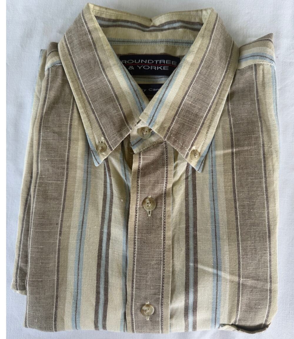 Fisherman Linen/Cotton Blend Coastal Vacation Roundtree&Yorke Striped Shirt L